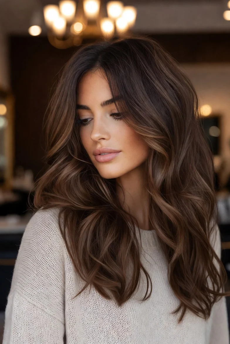 Caramel brunette balayage hairstyle