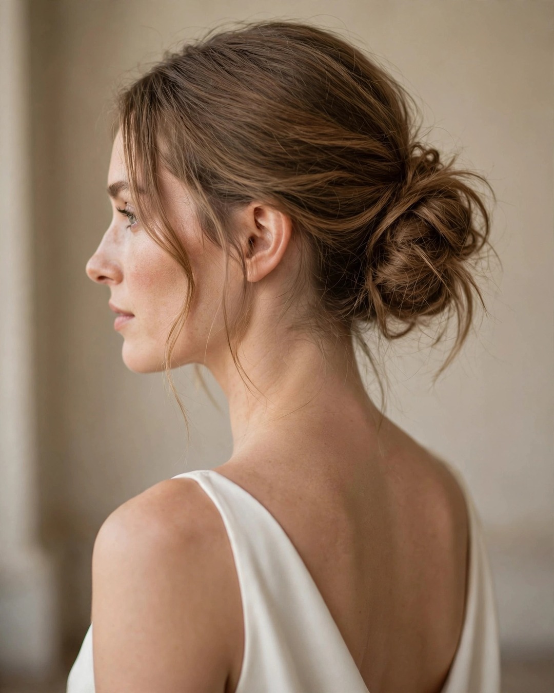 Low Loose Bun with Face-Framing Pieces