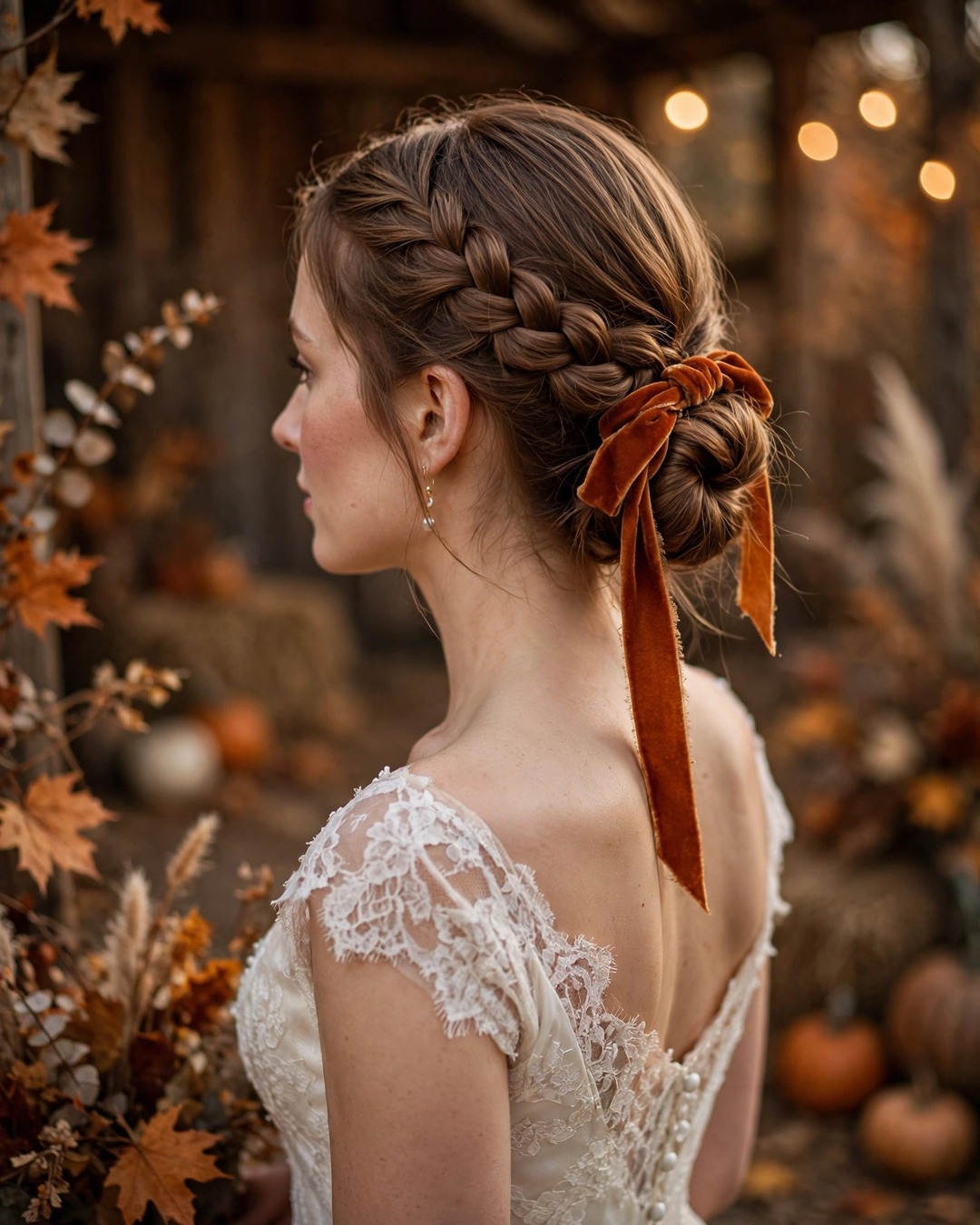 Braided Low Bun with Velvet Ribbon