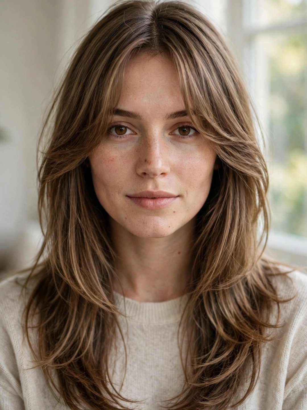 Long Layers with Curtain Bangs